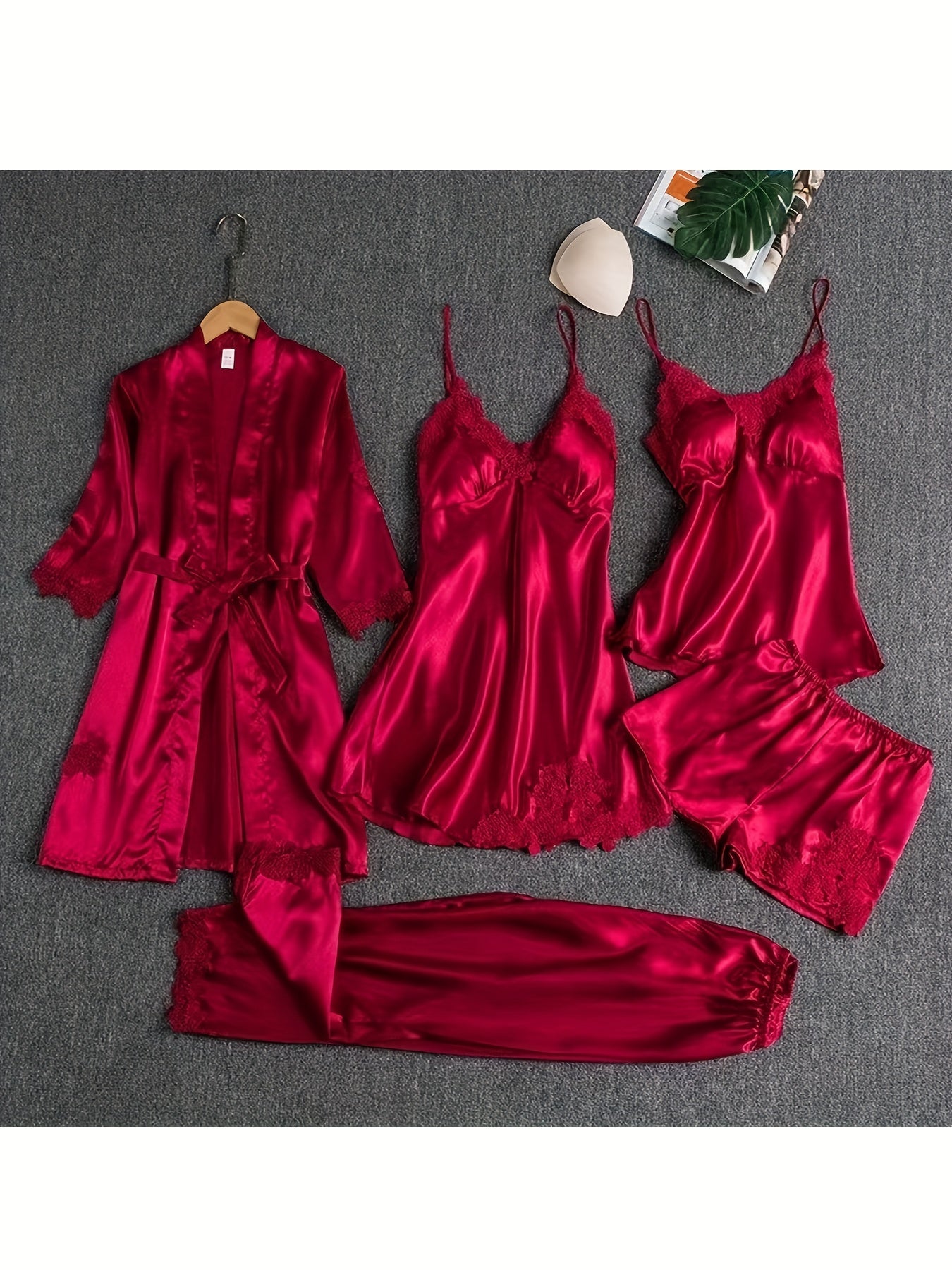 Women's Red Satin Long-Sleeve Pants - product view 2