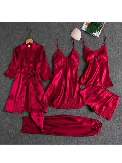 Women's Red Satin Long-Sleeve Pants - product view 2