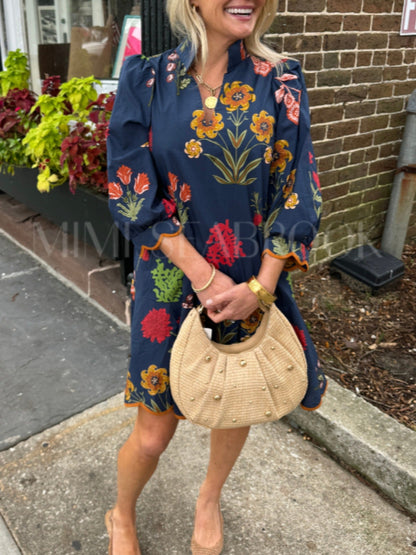 Women's Sea Blue Floral Midi Casual Dress - Easy Styling detail image - detail view 7