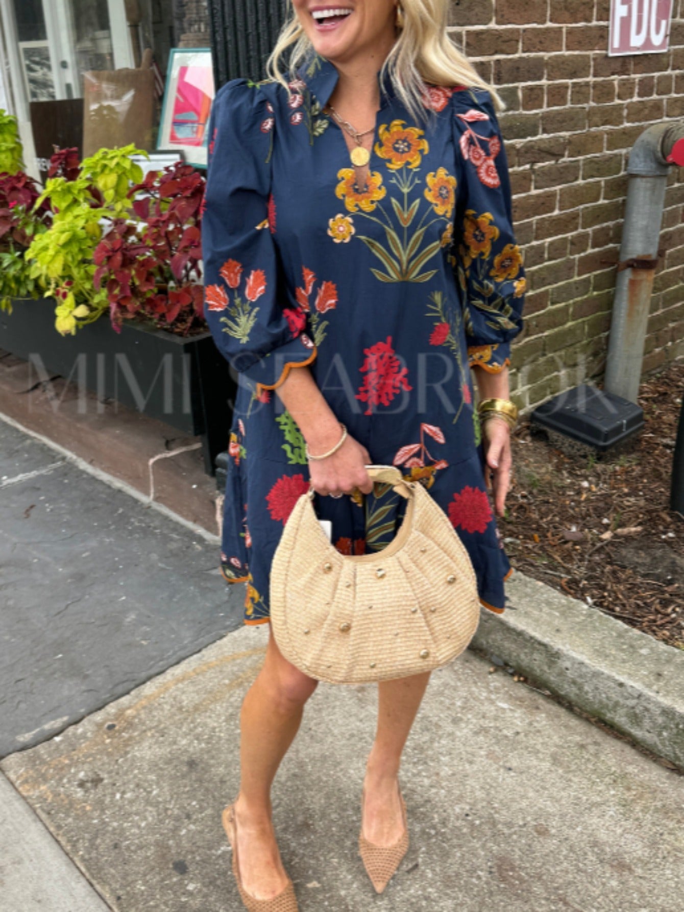 Women's Sea Blue Floral Midi Casual Dress - Easy Styling detail image - detail view 8