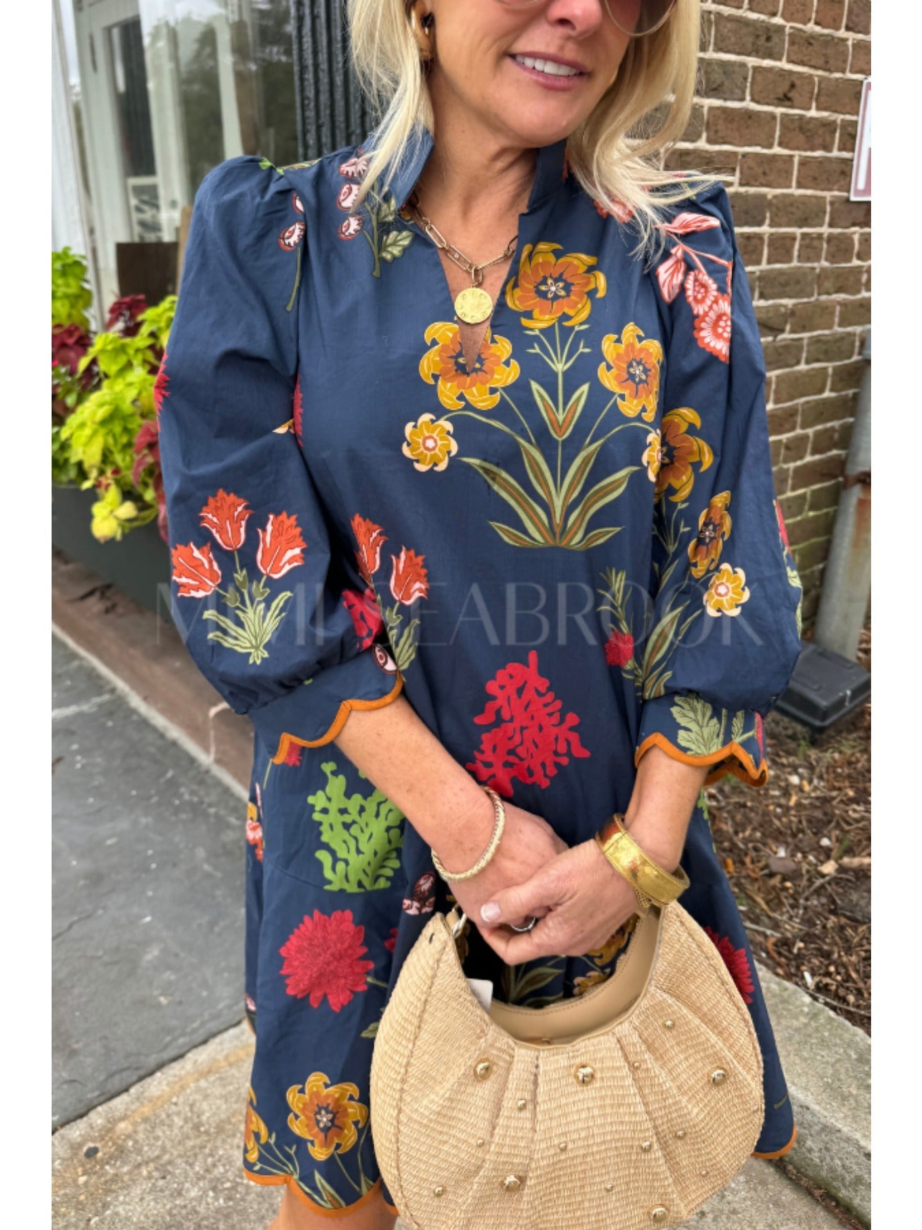 Women's Sea Blue Floral Midi Casual Dress - Easy Styling detail image - detail view 9