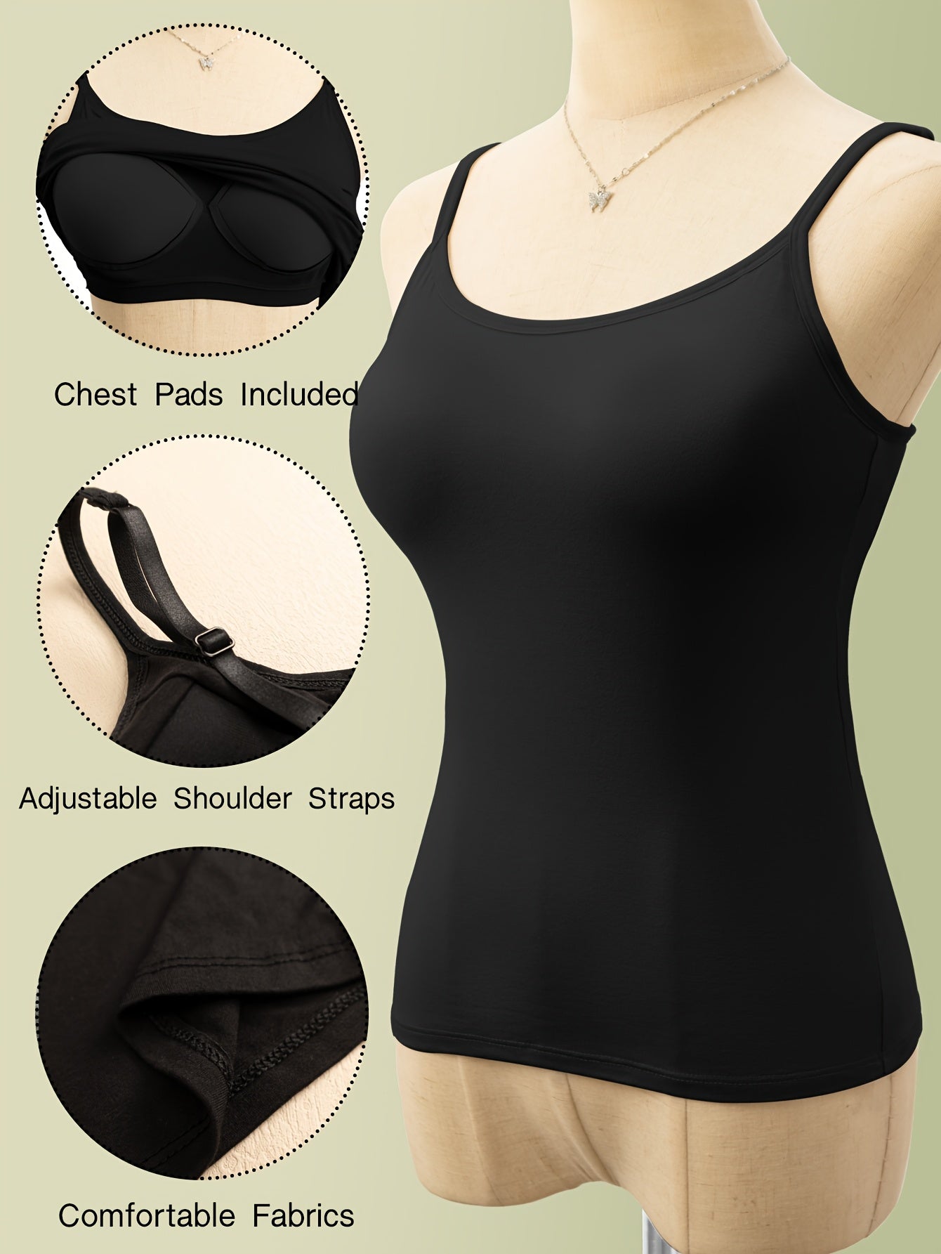 Women's Black Viscose Sleeveless Tank Top - product view 6