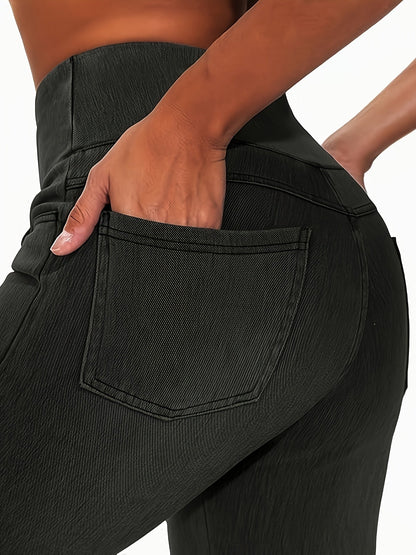 Women's Slim Fit Jeans - High Waist Four-Pocket Stretch detail image - detail view 5
