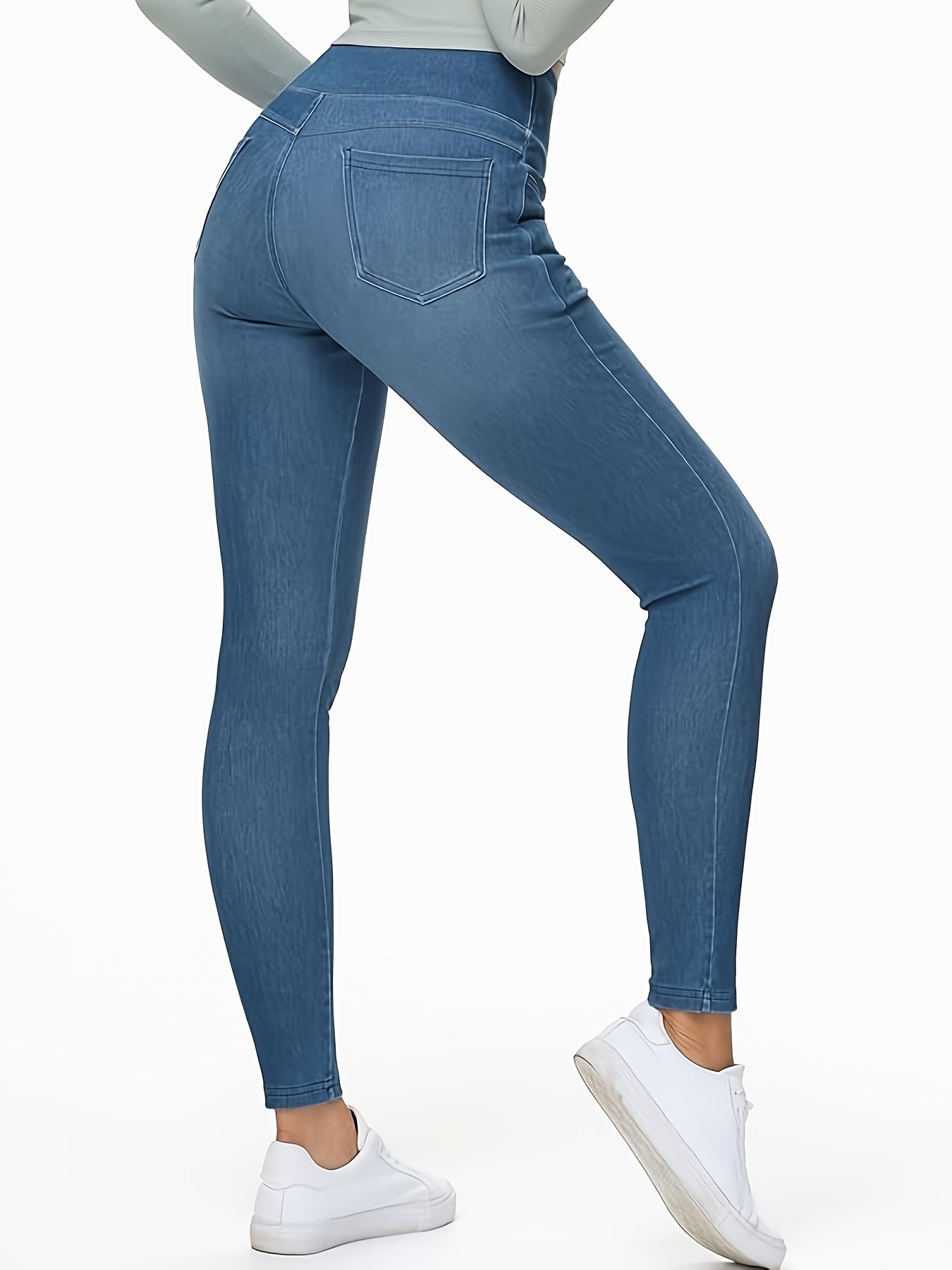 Women's Slim Fit Jeans - High Waist Four-Pocket Stretch detail image - detail view 6