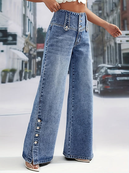 Women'S Light Blue Denim with a High Waist And Snowflake Pattern Featuring a - product view 22