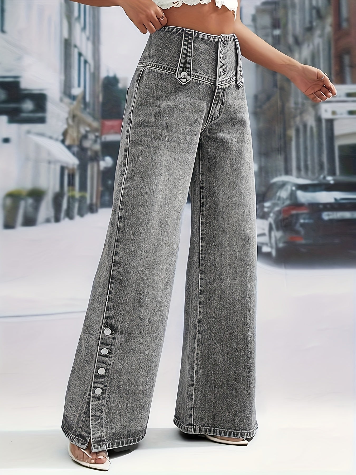 Women'S Light Blue Denim with a High Waist And Snowflake Pattern Featuring a - product view 6