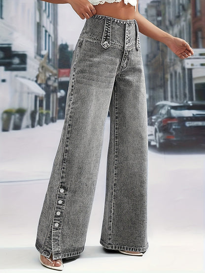 Women'S Light Blue Denim with a High Waist And Snowflake Pattern Featuring a - product view 6