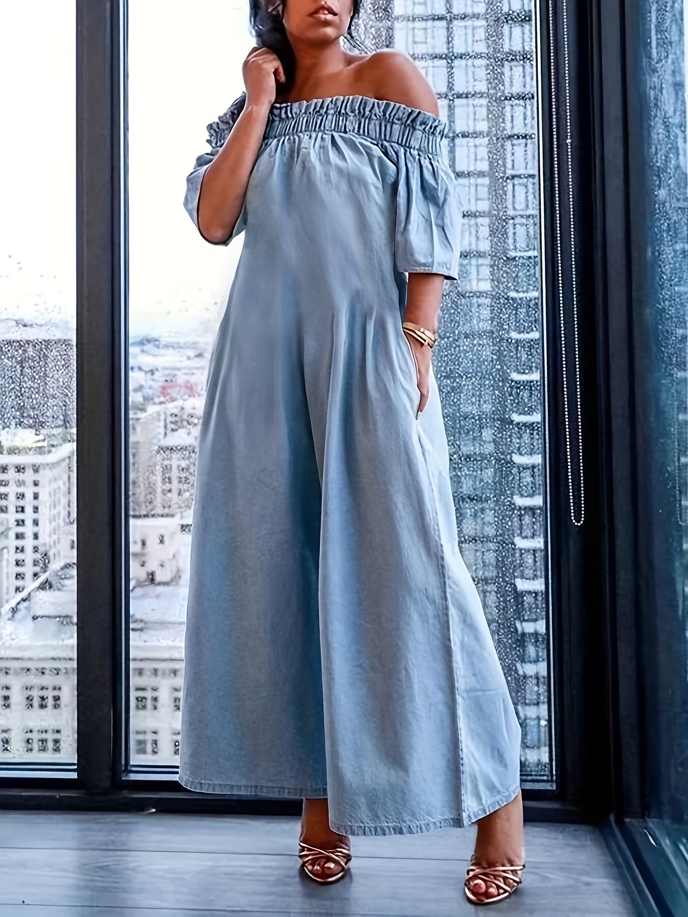 Women'S Spring Summer 2025 New Loose Short Sleeves Pleated Solid Color Split Joint - product view 3