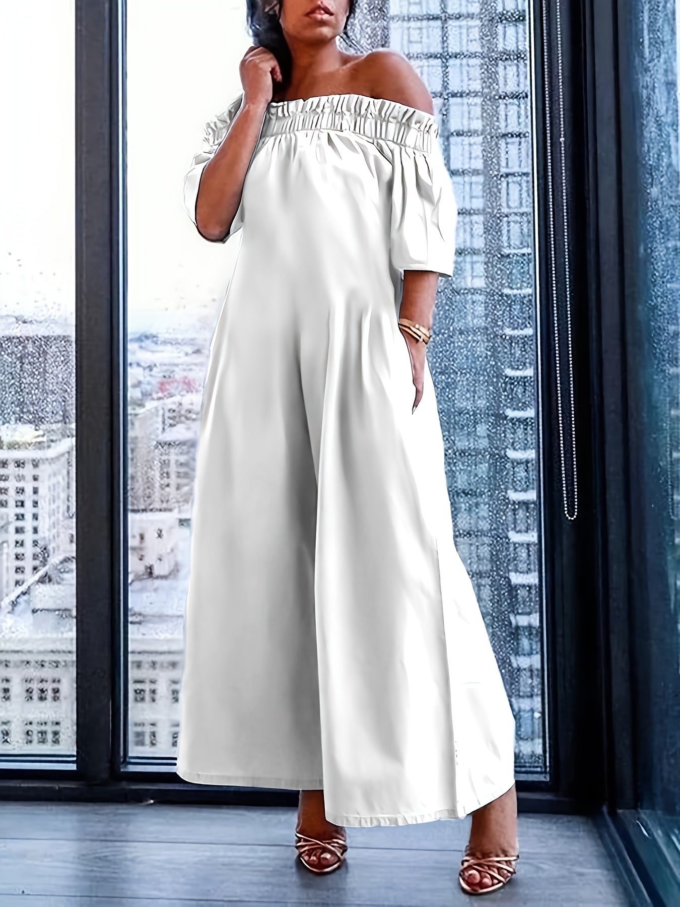 Women'S Spring Summer 2025 New Loose Short Sleeves Pleated Solid Color Split Joint - product view 6