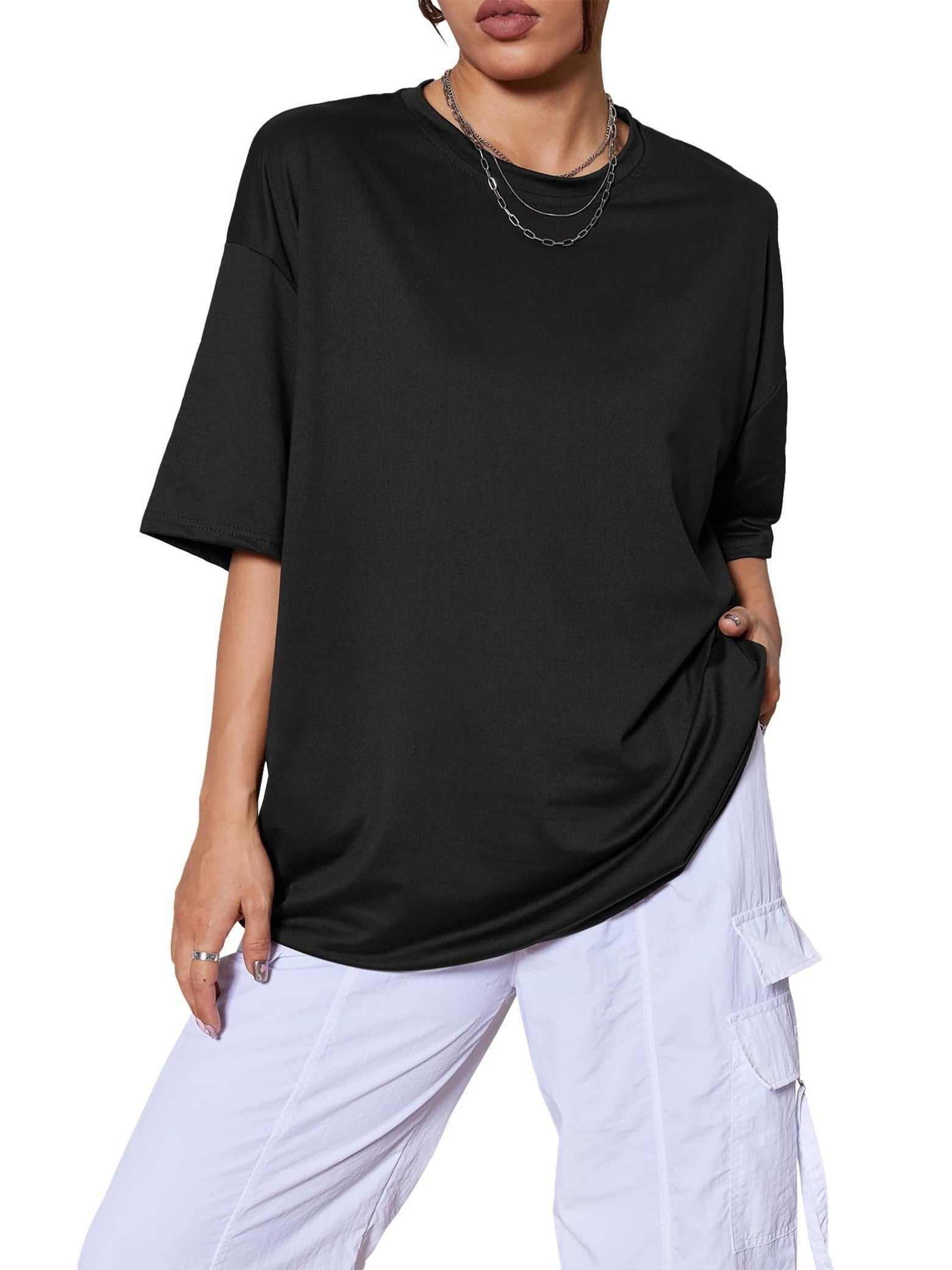 Women's Solid Color T-Shirt - 5-Pack Round Neck Short Sleeve detail image - detail view 3