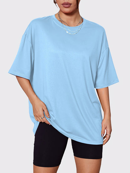 Women's Solid Color T-Shirt - 5-Pack Round Neck Short Sleeve detail image - detail view 4