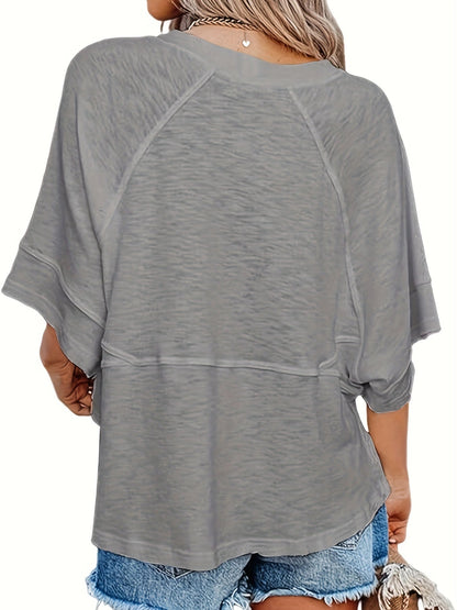 Women's Solid Color T-Shirt - Crew Neck Half Sleeve detail image - detail view 13