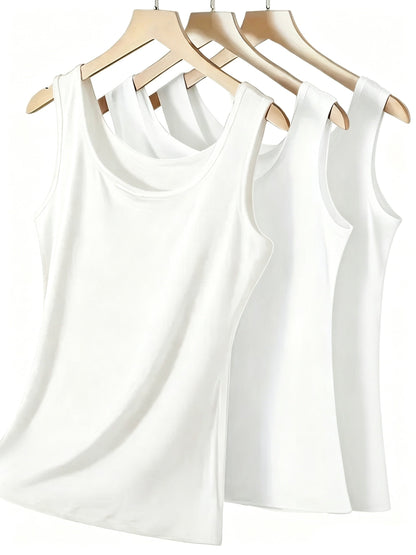 Women's Solid Color Tank Top - 3-Pack Classic Neck Style 707237 detail image