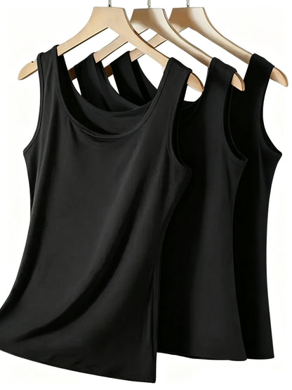 Women's Solid Color Tank Top - 3-Pack Classic Neck Style 707237 product image