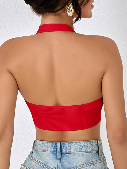 Women's Solid Color Tank Top - Halter Neck Sleeveless