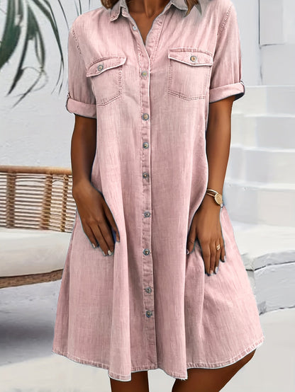 Women's Solid Midi Casual Dress - Button Front Easy Styling detail image