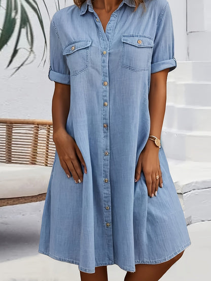 Women's Solid Midi Casual Dress - Button Front Easy Styling detail image - detail view 4