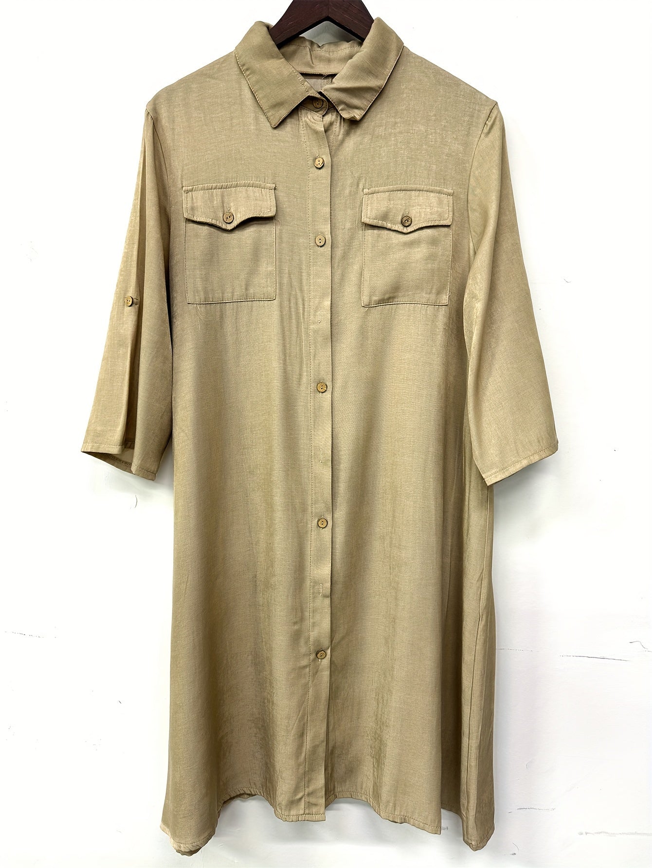 Women's Solid Midi Casual Dress - Button Front Easy Styling detail image - detail view 5