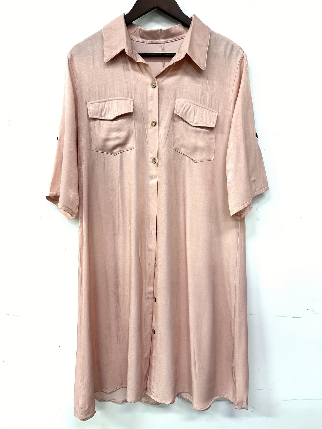 Women's Solid Midi Casual Dress - Button Front Easy Styling detail image - detail view 6
