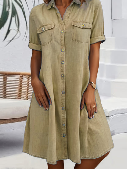 Women's Khaki Short-Sleeve Midi Dress - product view 6