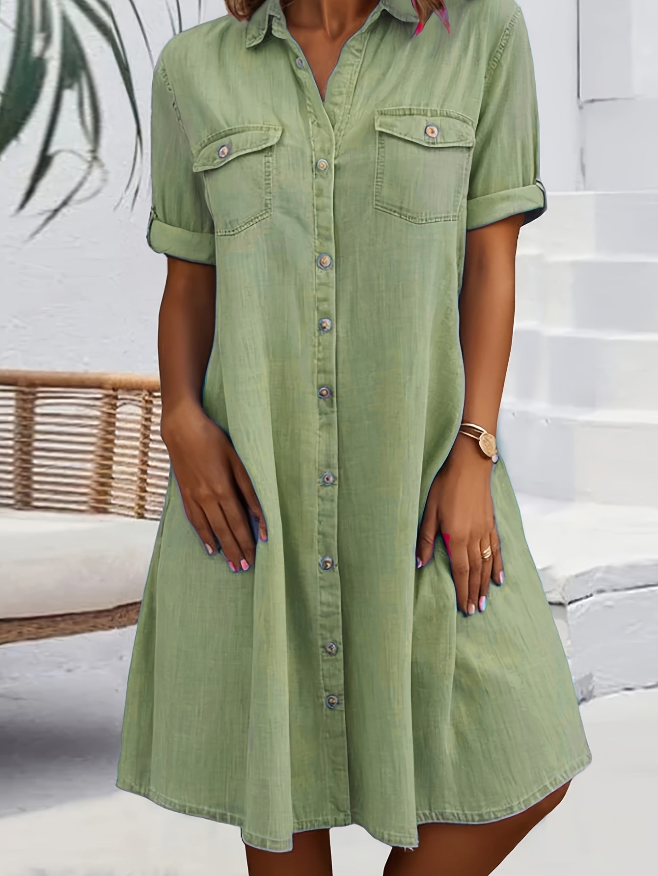 Women's Solid Midi Casual Dress - Button Front Easy Styling product image