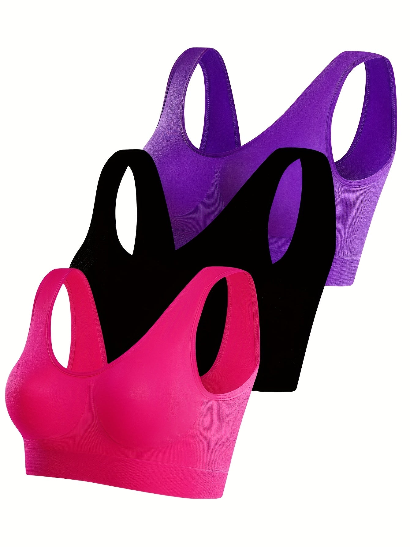 Women's Sports Bra - 3-Pack Ribbed, Soft Support