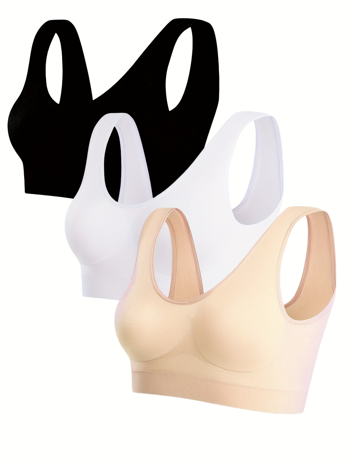 Women's Sports Bra - 3-Pack Ribbed, Soft Support