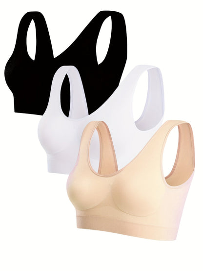 Women's Sports Bra - 3-Pack Ribbed, Soft Support