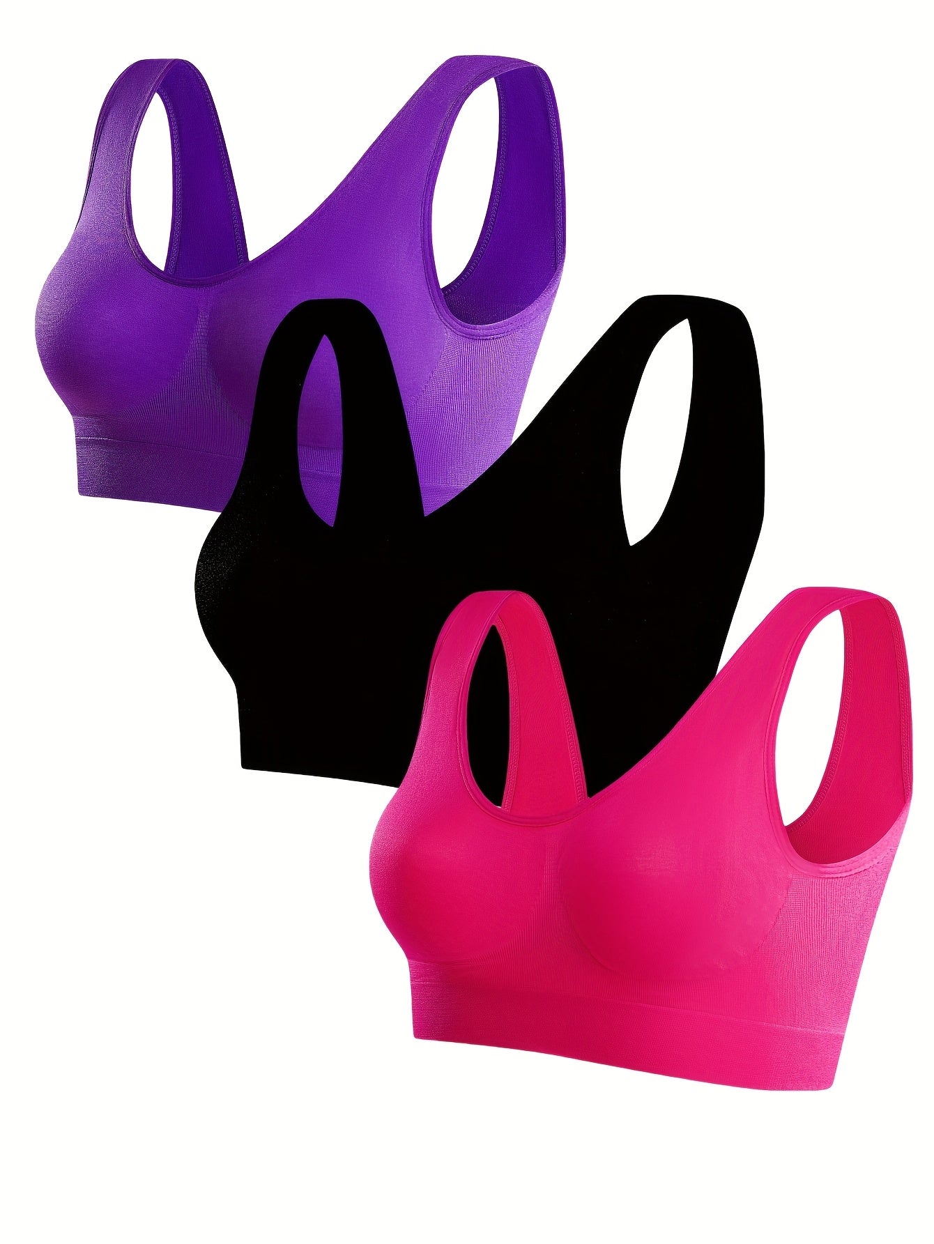 Women's Sports Bra - 3-Pack Ribbed, Soft Support