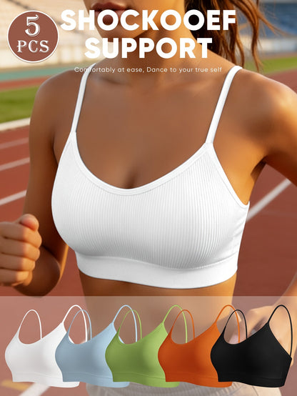 Women's Sports Bra - 5-Pack Removable Pads, High Support