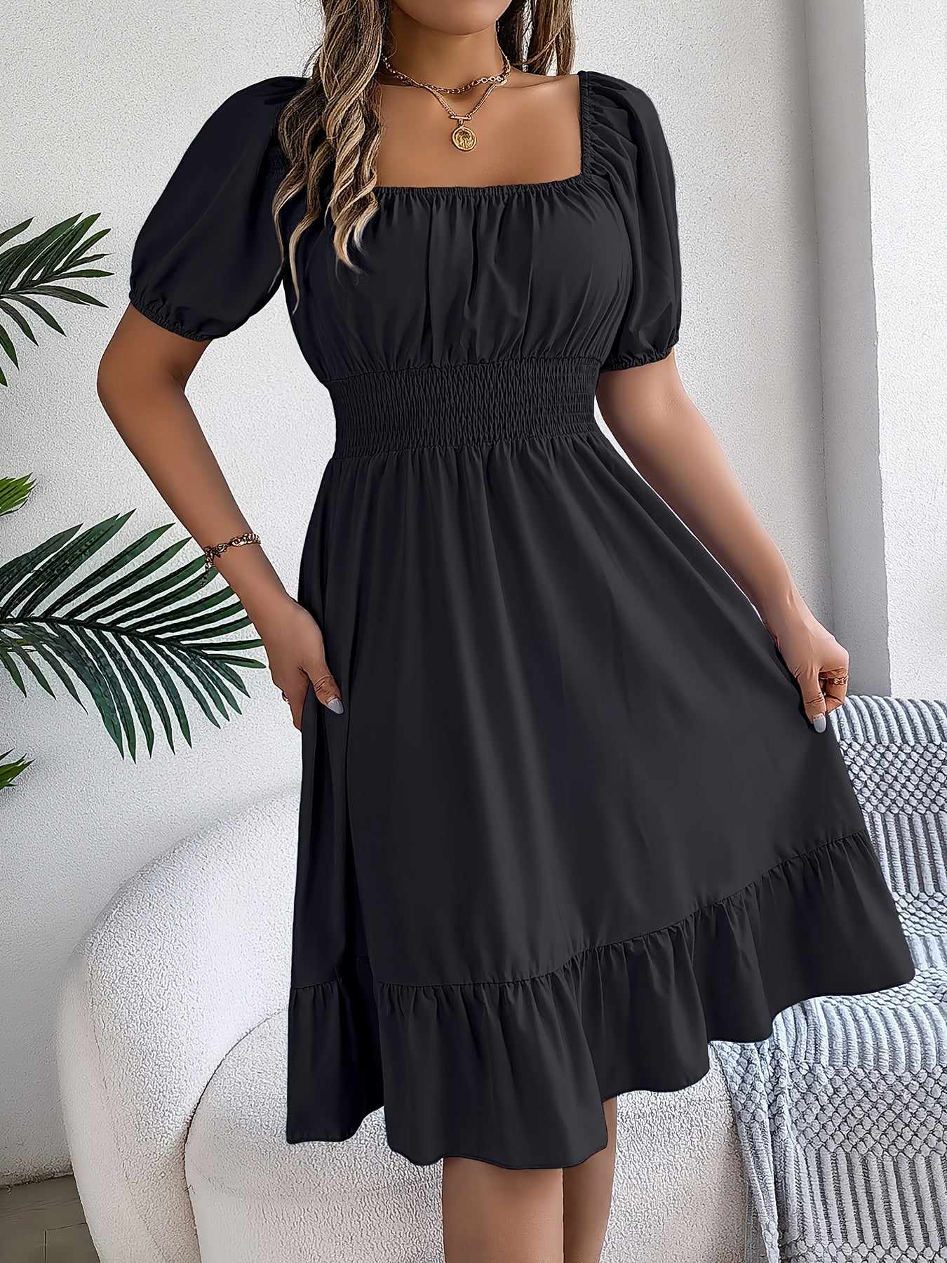 Women's Square Neck A-Line Dress – Easy Styling detail image