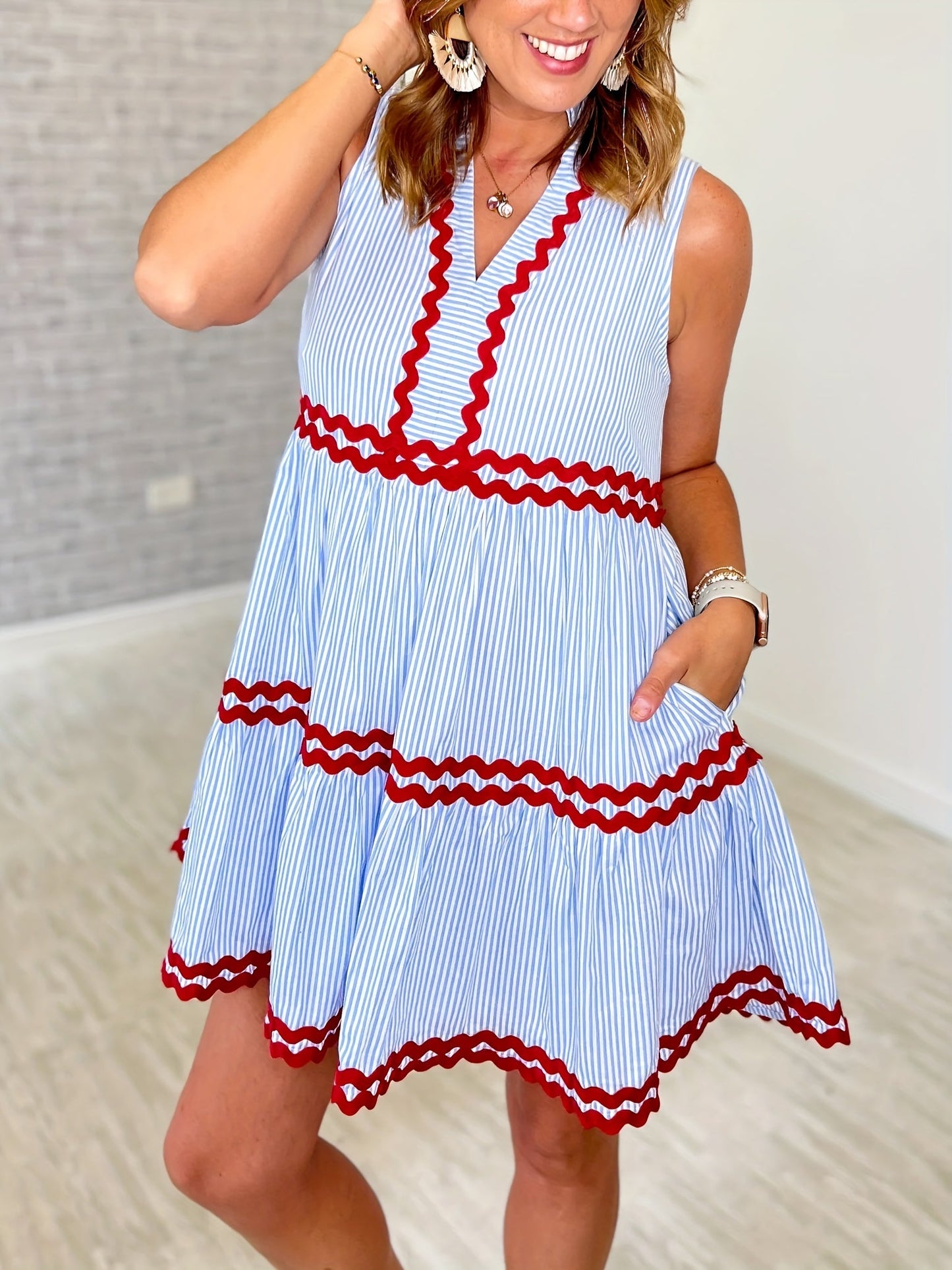 Women's Striped Mini Casual Dress - Pocket Easy Styling detail image