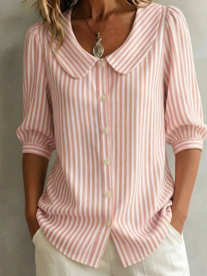 Women's Sky Blue Polyester V-Neck Striped T-Shirt - product view 9