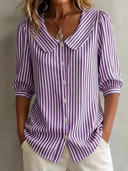 Women's Sky Blue Polyester V-Neck Striped T-Shirt - product view 8