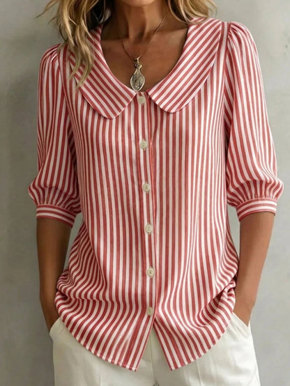 Women's Sky Blue Polyester V-Neck Striped T-Shirt - product view 10