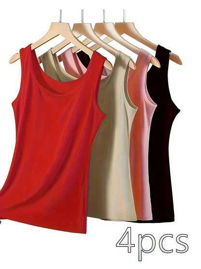 Women's Red + Yellow + Pink + Black Knit Sleeveless Outfit Set - product view 5