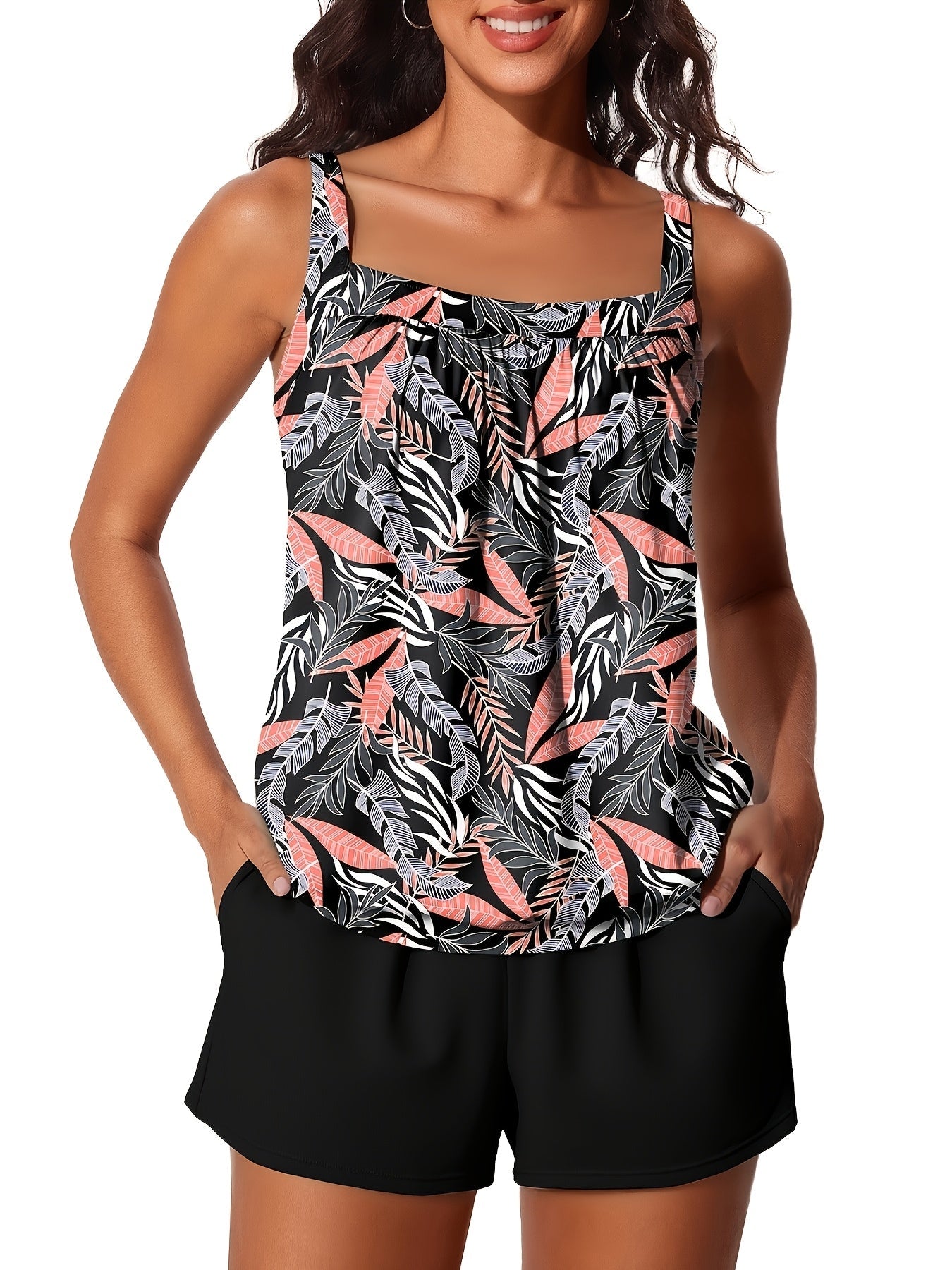Women's Tankini - Tropical Print Classic Neckline Tummy Control detail image - detail view 13