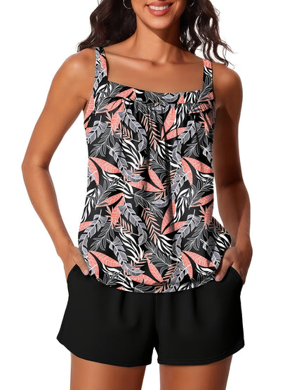 Women's Tankini - Tropical Print Classic Neckline Tummy Control detail image - detail view 8