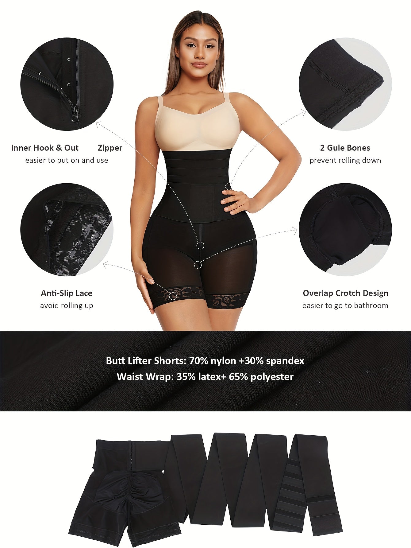 Women's Targeted Control Shapewear Bodysuit - Solid Color Body Smoothing, Black