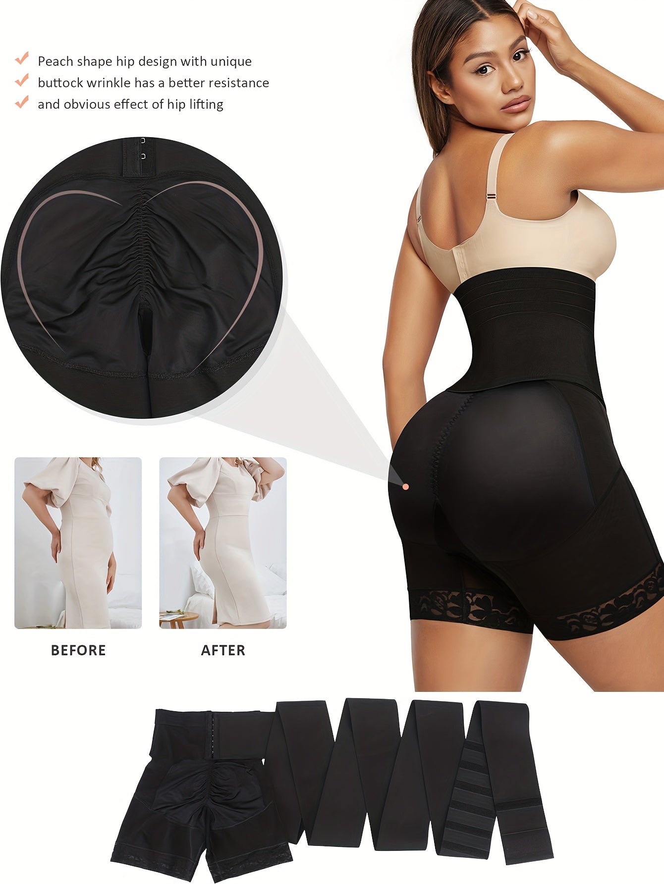 Women's Targeted Control Shapewear Bodysuit - Solid Color Body Smoothing, Black