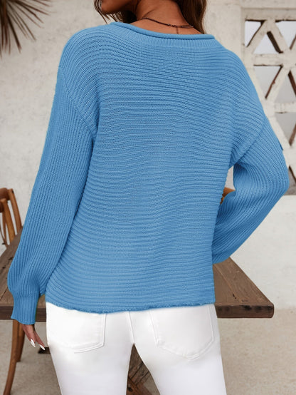 Women's Textured Pullover Sweater - Classic Neck Lantern Sleeve detail image - detail view 7