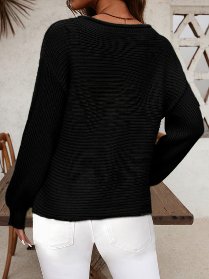 Women's Textured Pullover Sweater - Classic Neck Lantern Sleeve detail image - detail view 9
