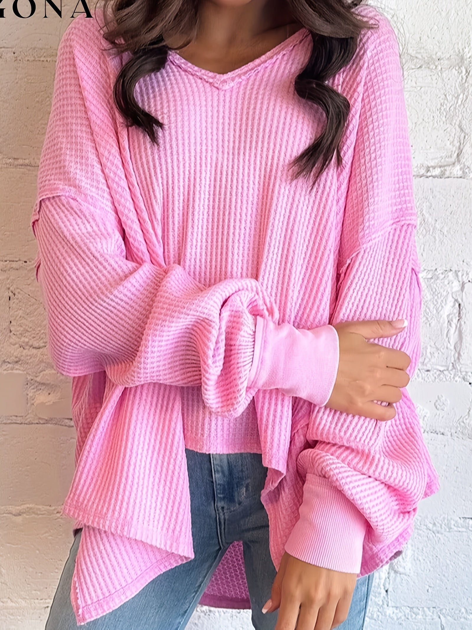 Peach Polyester V-Neck Top - product view 3
