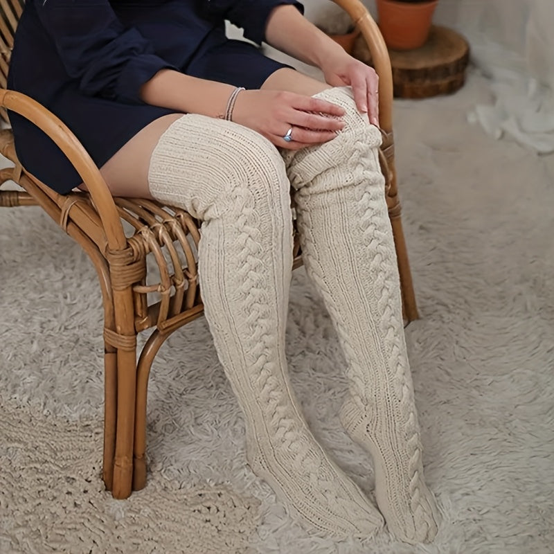 2 Pairs Of Women's Knee Socks Thickened Warm Winter Socks Fried Dough Twists White - product view 3