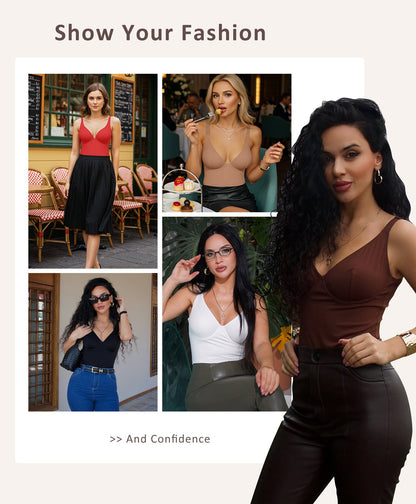 Women's Tummy Control Shapewear Bodysuit - V-Neck Style 9525