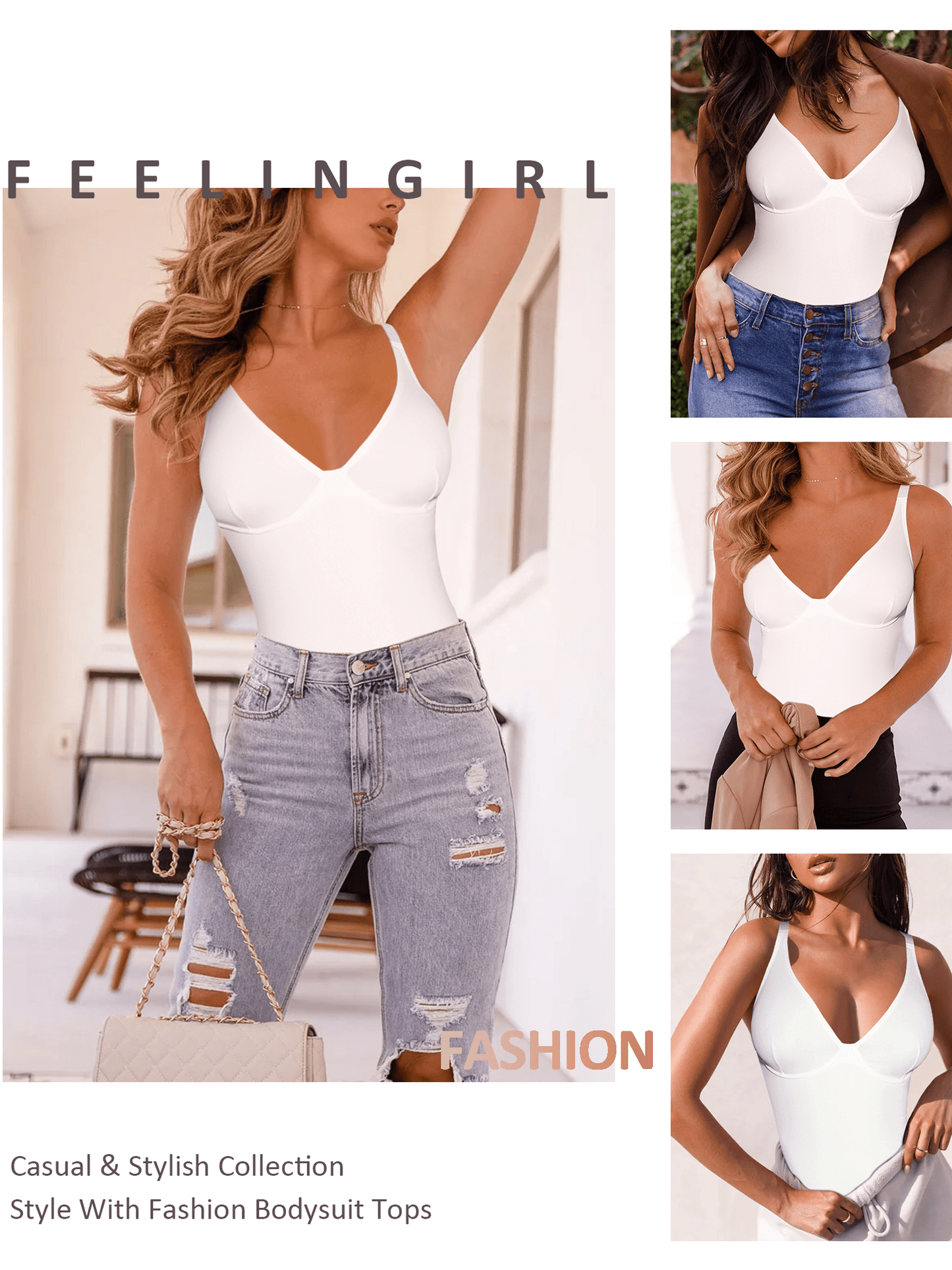 Women's Tummy Control Shapewear Bodysuit - V-Neck Style 9525