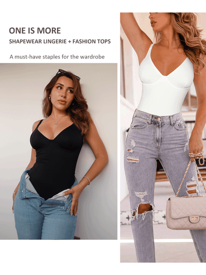 Women's Tummy Control Shapewear Bodysuit - V-Neck Style 9525