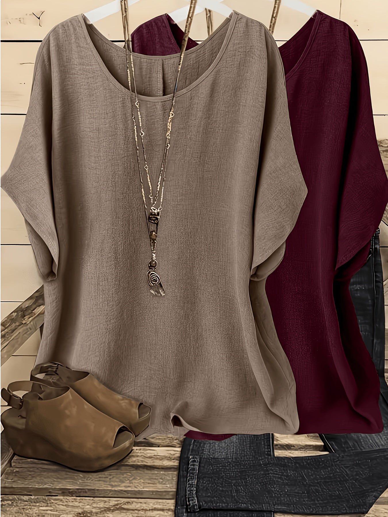 Women's Brown+Wine Red Polyester Shirt - product view 4