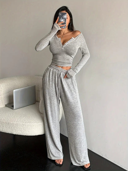 Women's Two-Piece Outfit Set - Wide-Leg Style 338917