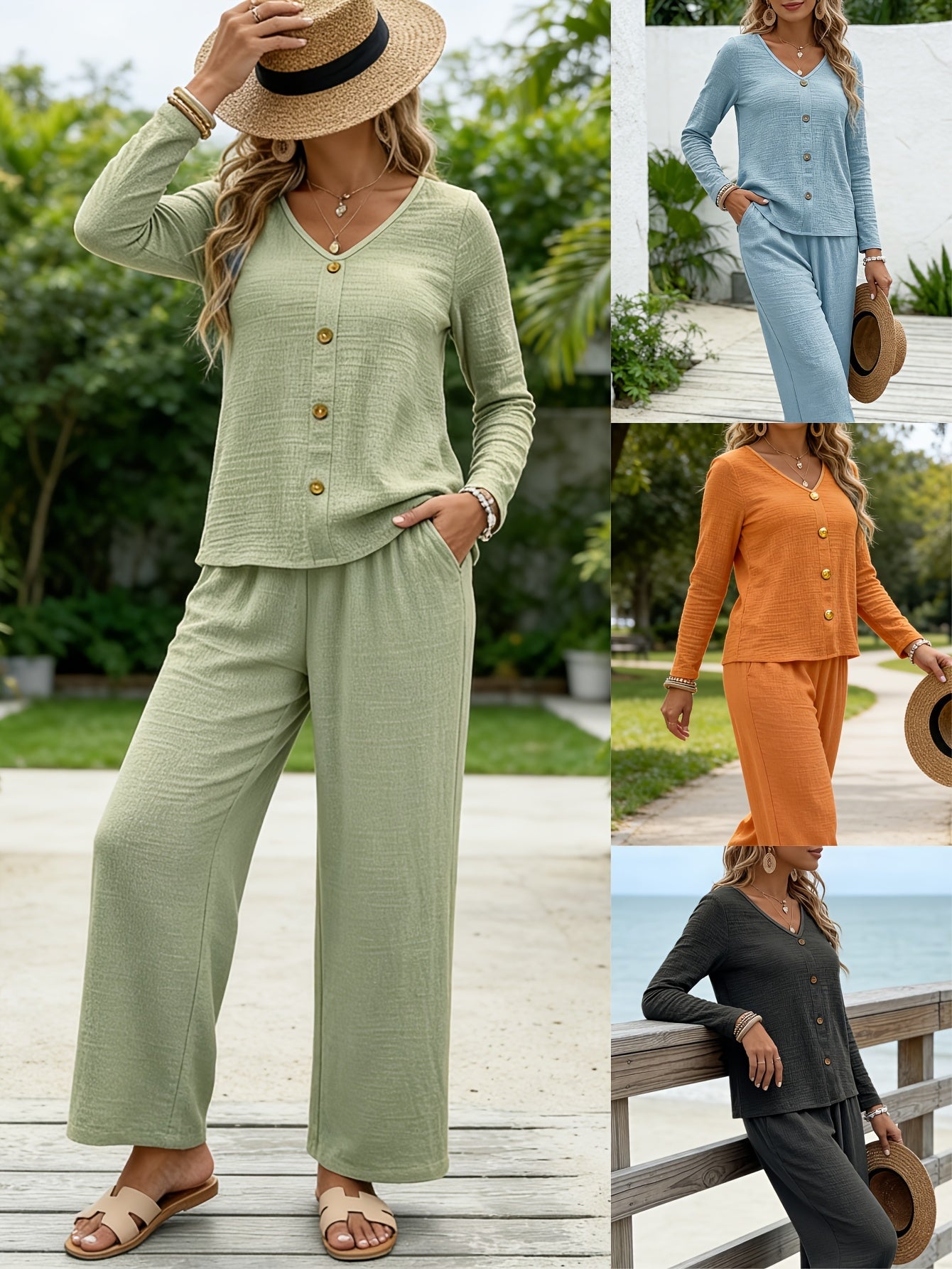 Women's Two-Piece Shorts Set - Button Detail Casual Matching Outfit product image